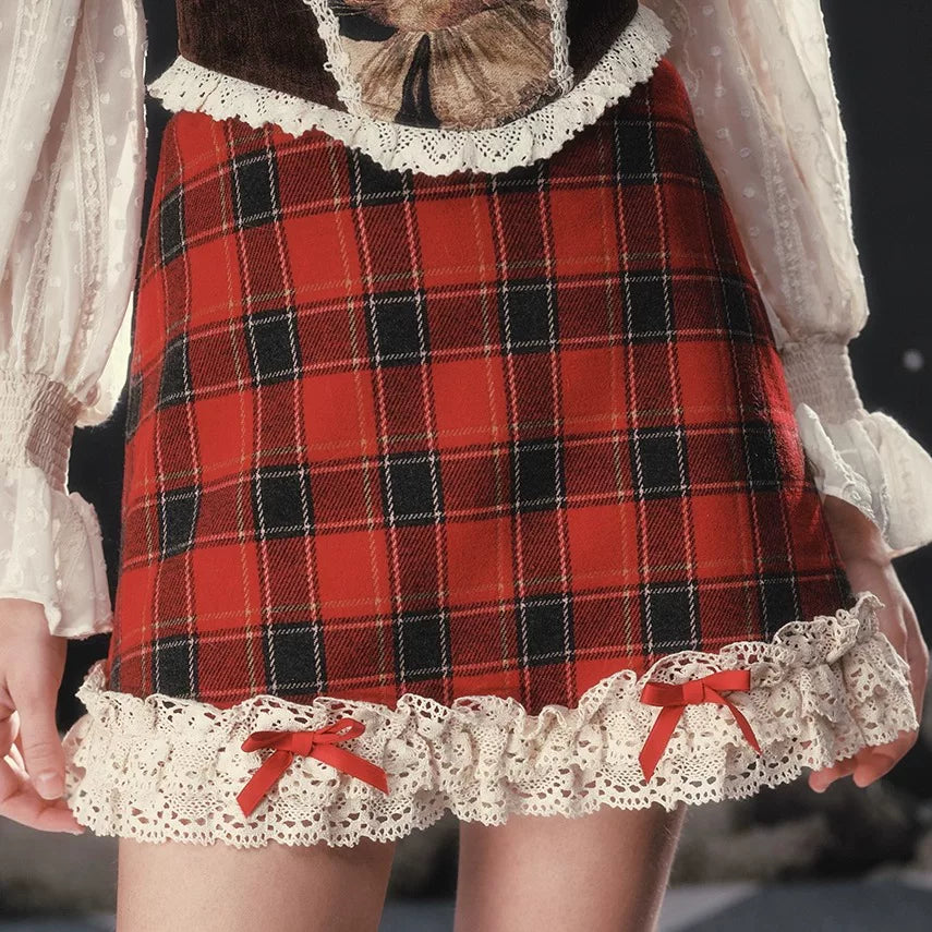 Christmas Night Corset Top & Plaid Skirt Set