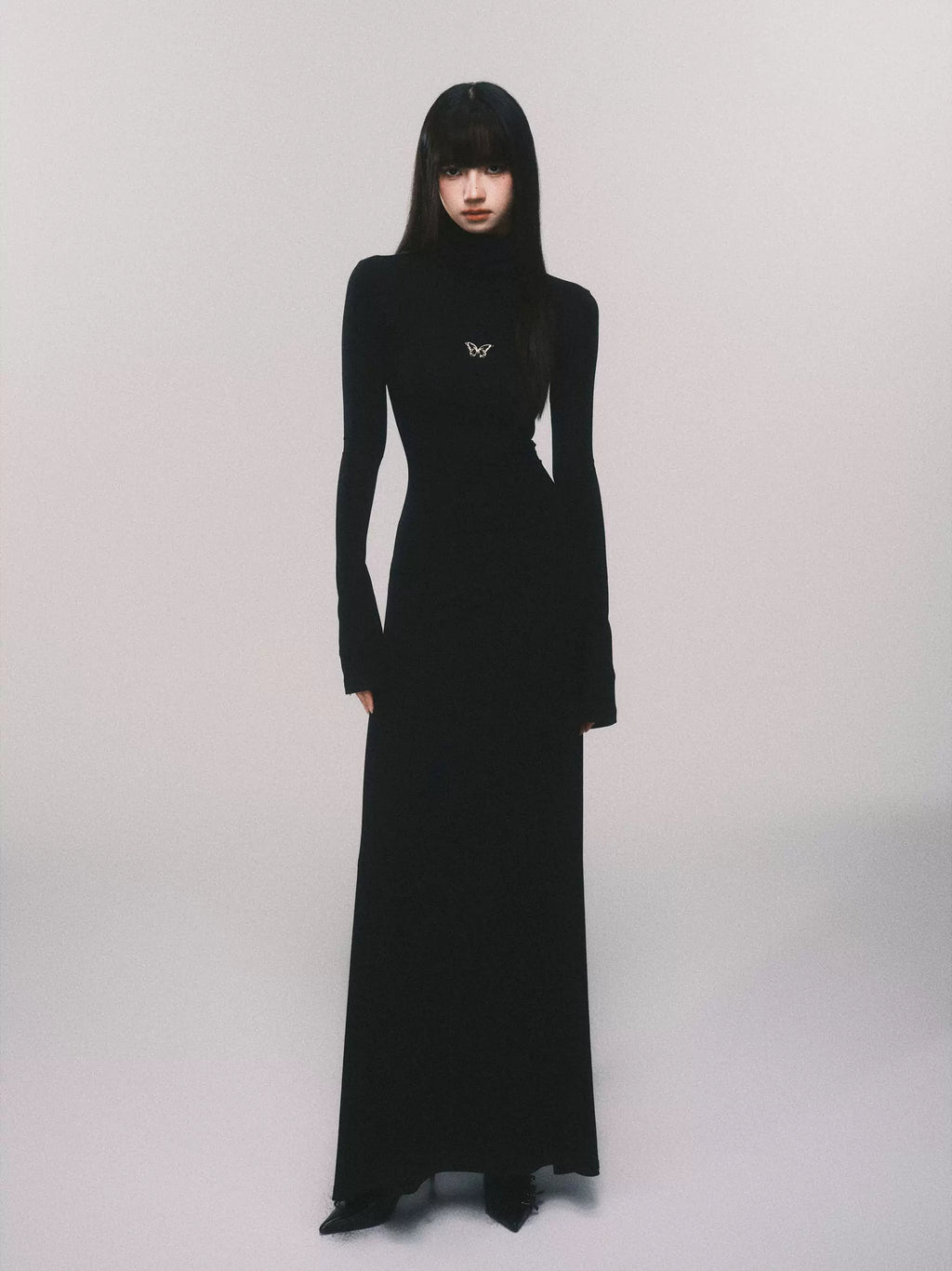 Slim-Fit Turtleneck Flared-Sleeve Knit Dress