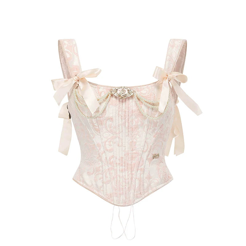 Jacquard Corset Top & Satin Ruffle Skirt Set