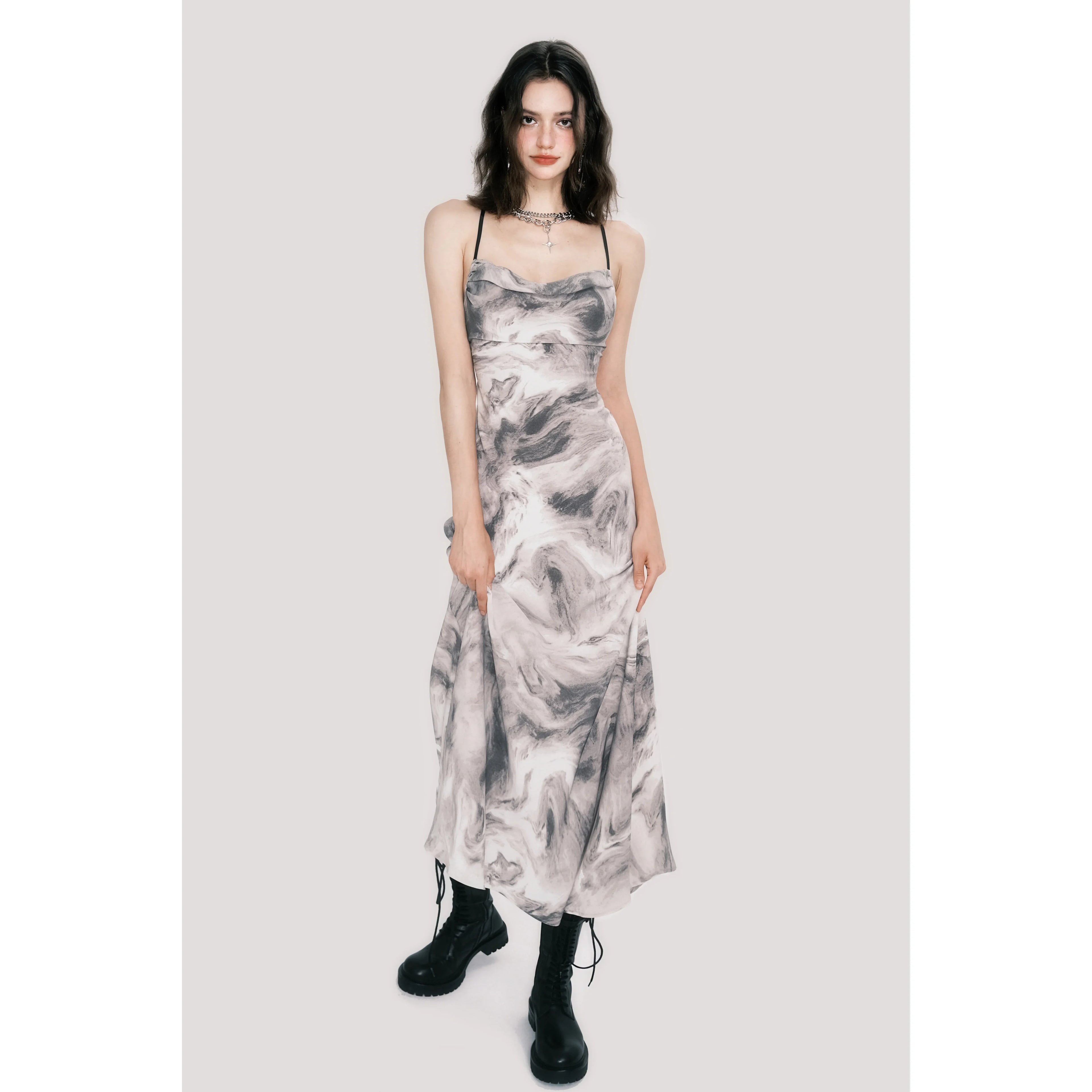 New Chinese Cowl-Neck Backless Maxi Dress