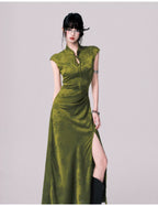 Chinese-Style Slit Cheongsam Maxi Dress