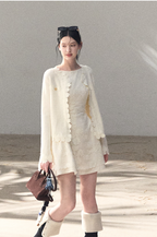 Wool-Blend Waist-Cinched Fitted Dress