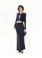Navy Lace Panel Two-Piece Knit Set