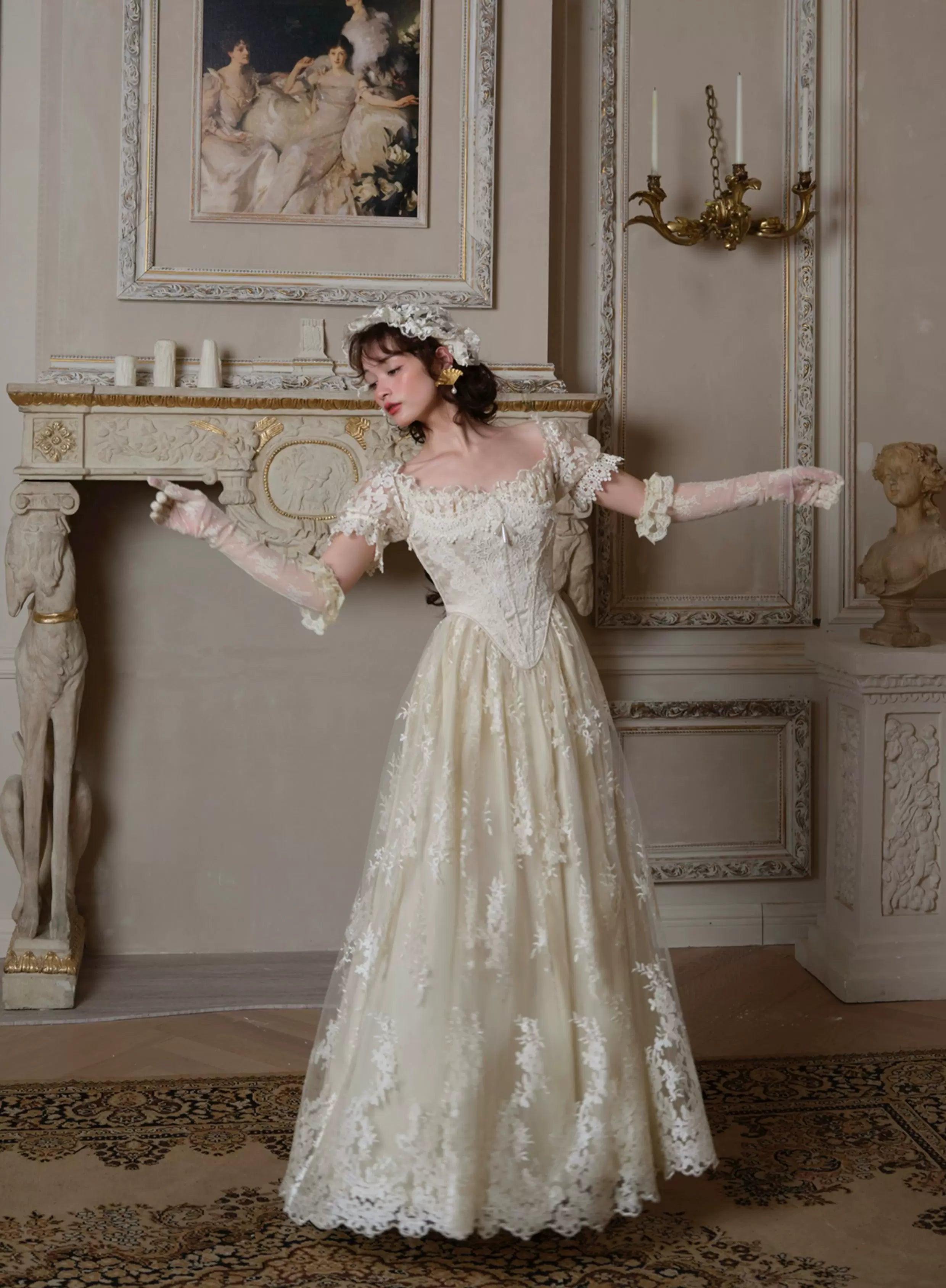 Vintage Court Lace Corset Gown Dress