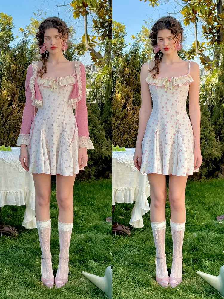 Rose Petite Florist Knit Dress & Cardigan Set