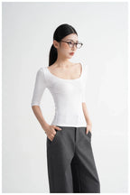Lyocell Open-Back Fitted Mid-Sleeve T-Shirt