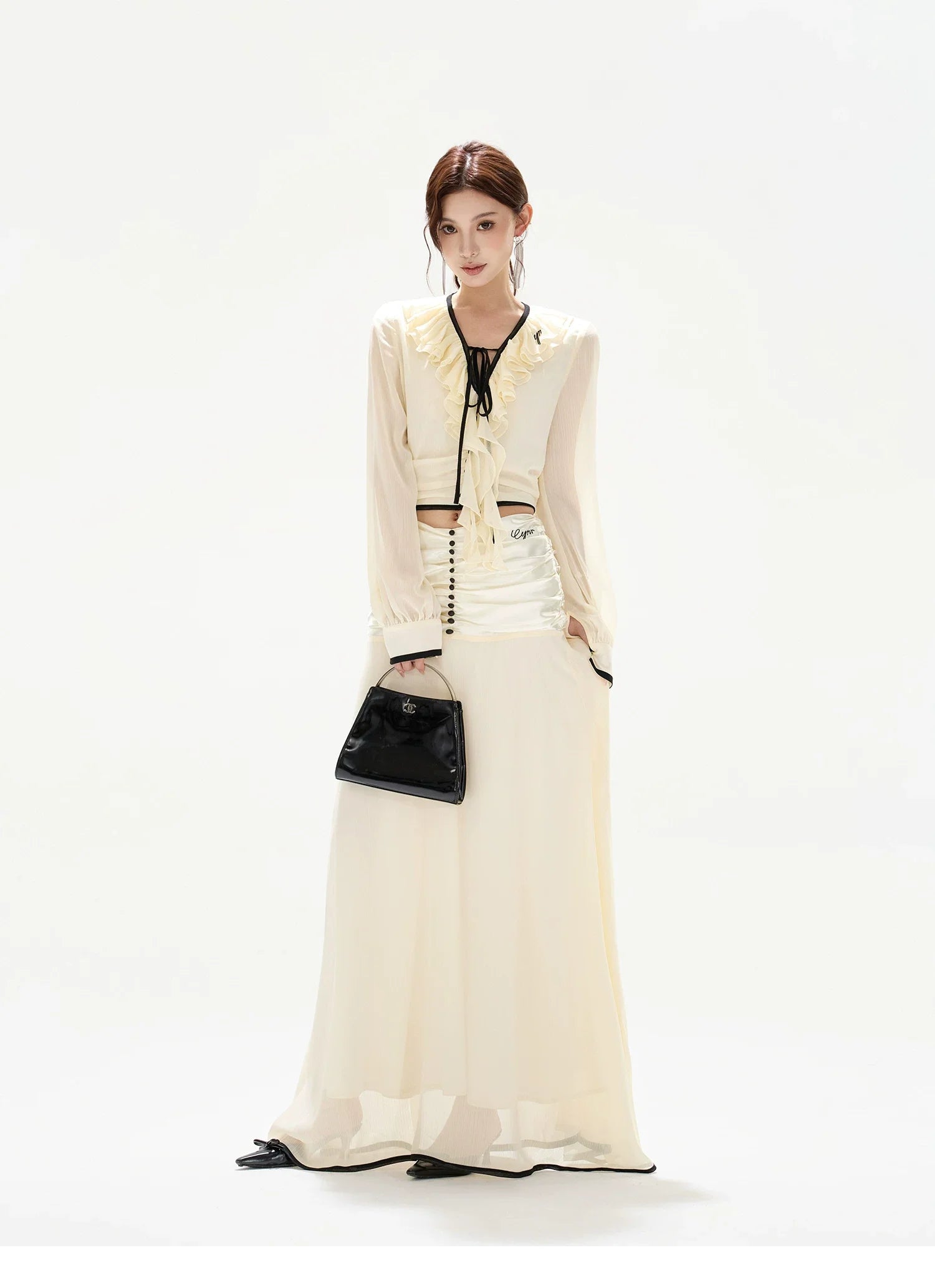 Chiffon Blouse & High-Waist Maxi Skirt Set