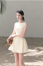Wool-Blend Waist-Cinched Fitted Dress