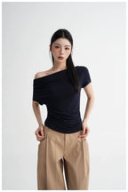 Draped Off-Shoulder Fitted Short Sleeve T-Shirt
