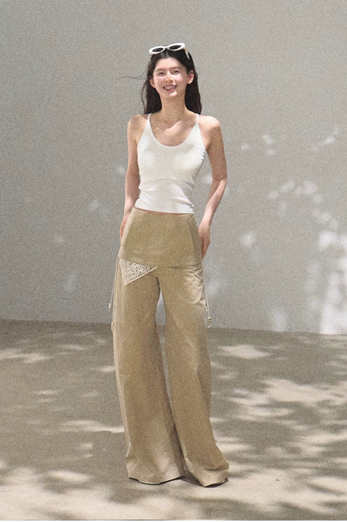 Bohemian Detachable Scarf Wide-Leg Relaxed Trousers