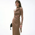 Vintage One-Shoulder Braided Ruched Maxi Dress