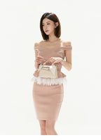 Elegant Tweed Off-Shoulder Two-Piece Skirt Set