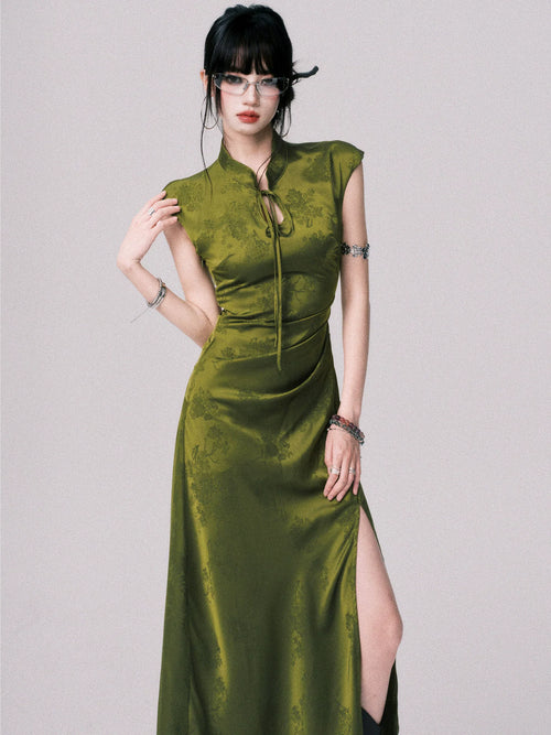Chinese-Style Slit Cheongsam Maxi Dress