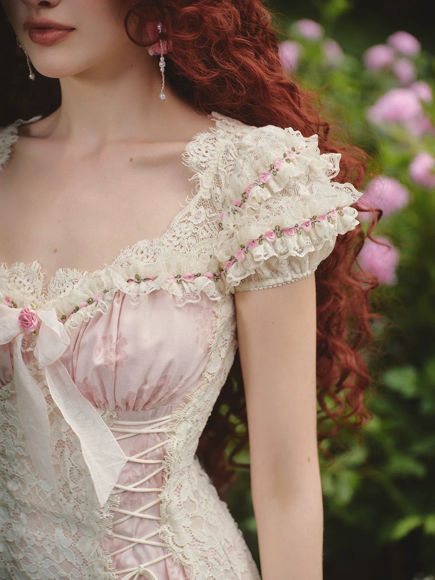 French Sweet Empire-Waist Lace Tie Dress