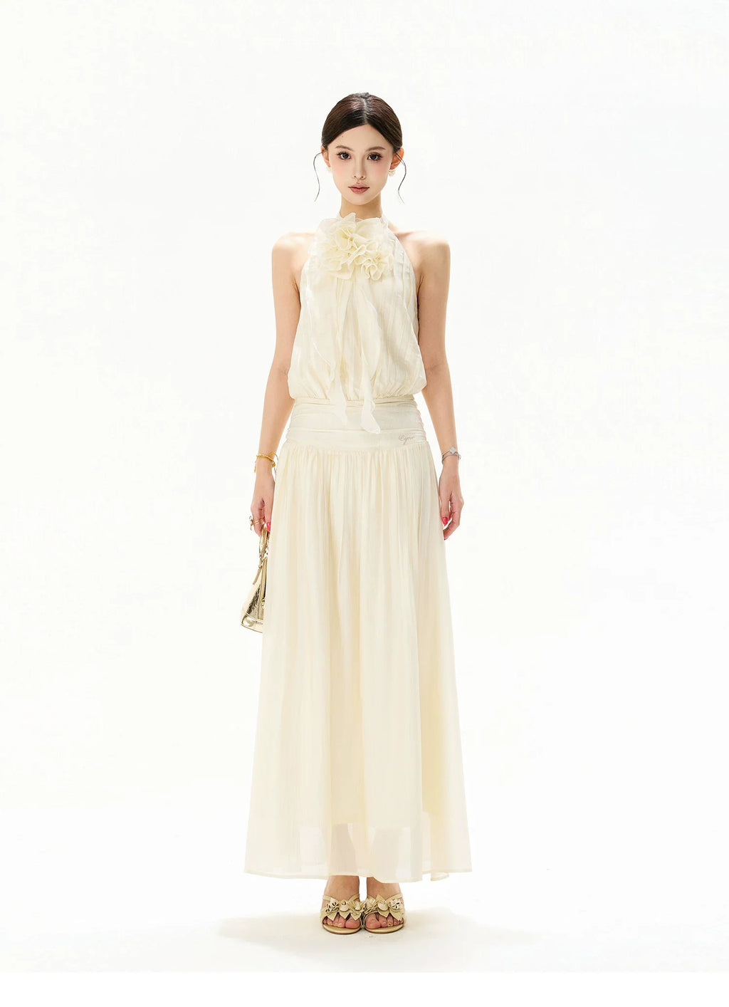 Floral Halterneck Draped Maxi Dress