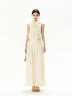 Floral Halterneck Draped Maxi Dress