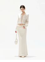 Apricot Lace Panel Knit Two-Piece Set