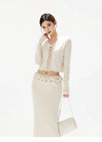 Apricot Lace Panel Knit Two-Piece Set