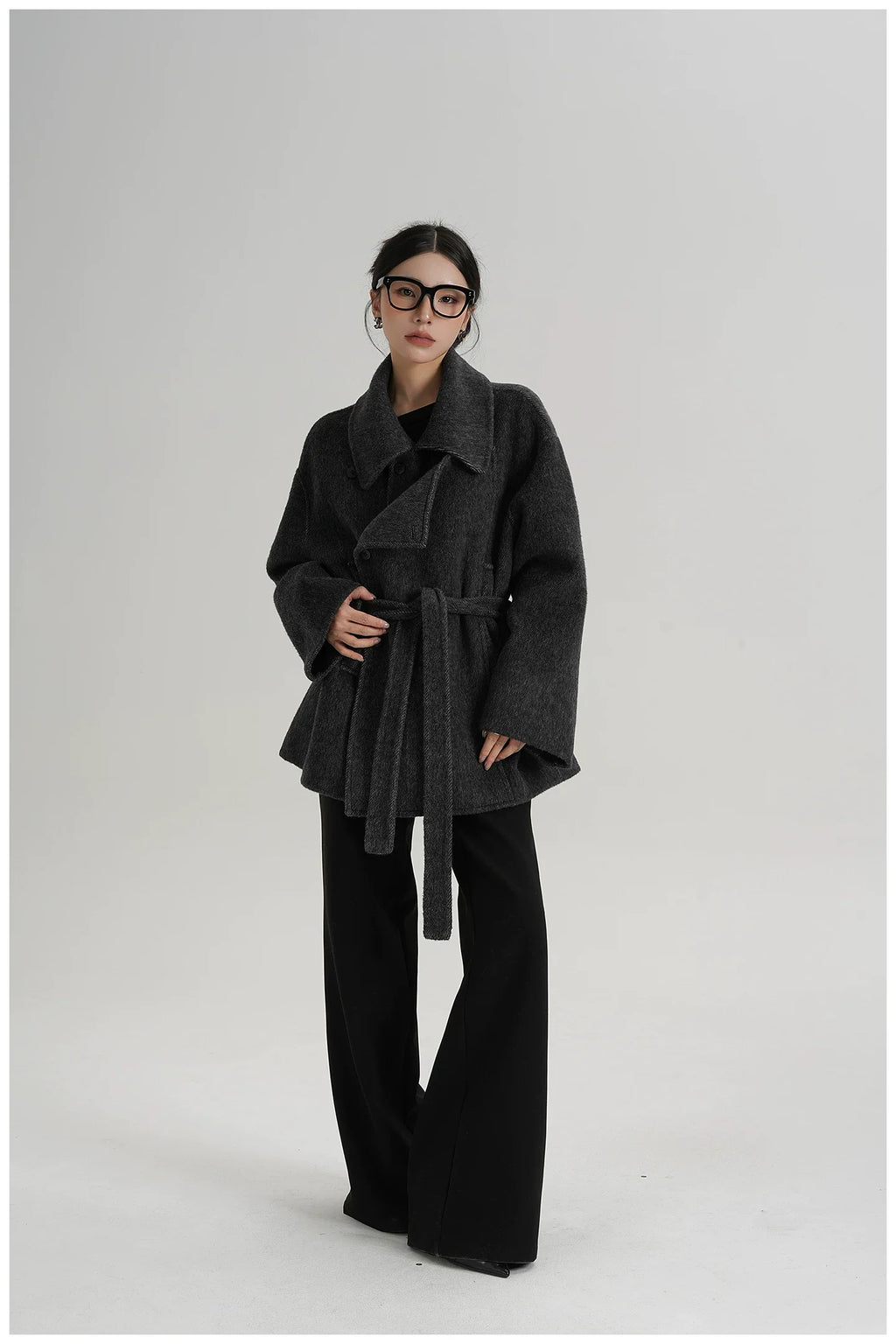 Tie-Detail Patchwork Double-Faced Wool Jacket