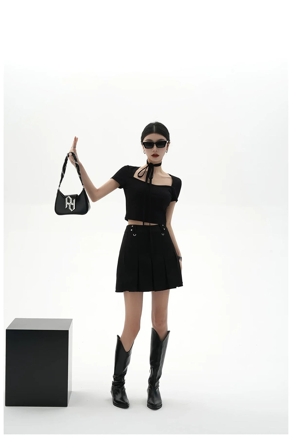 Tie-Detail Square-Neck Cropped T-Shirt