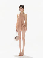 Vintage Heiress Halterneck Mesh Chiffon Ruched Bodycon Mini Dress