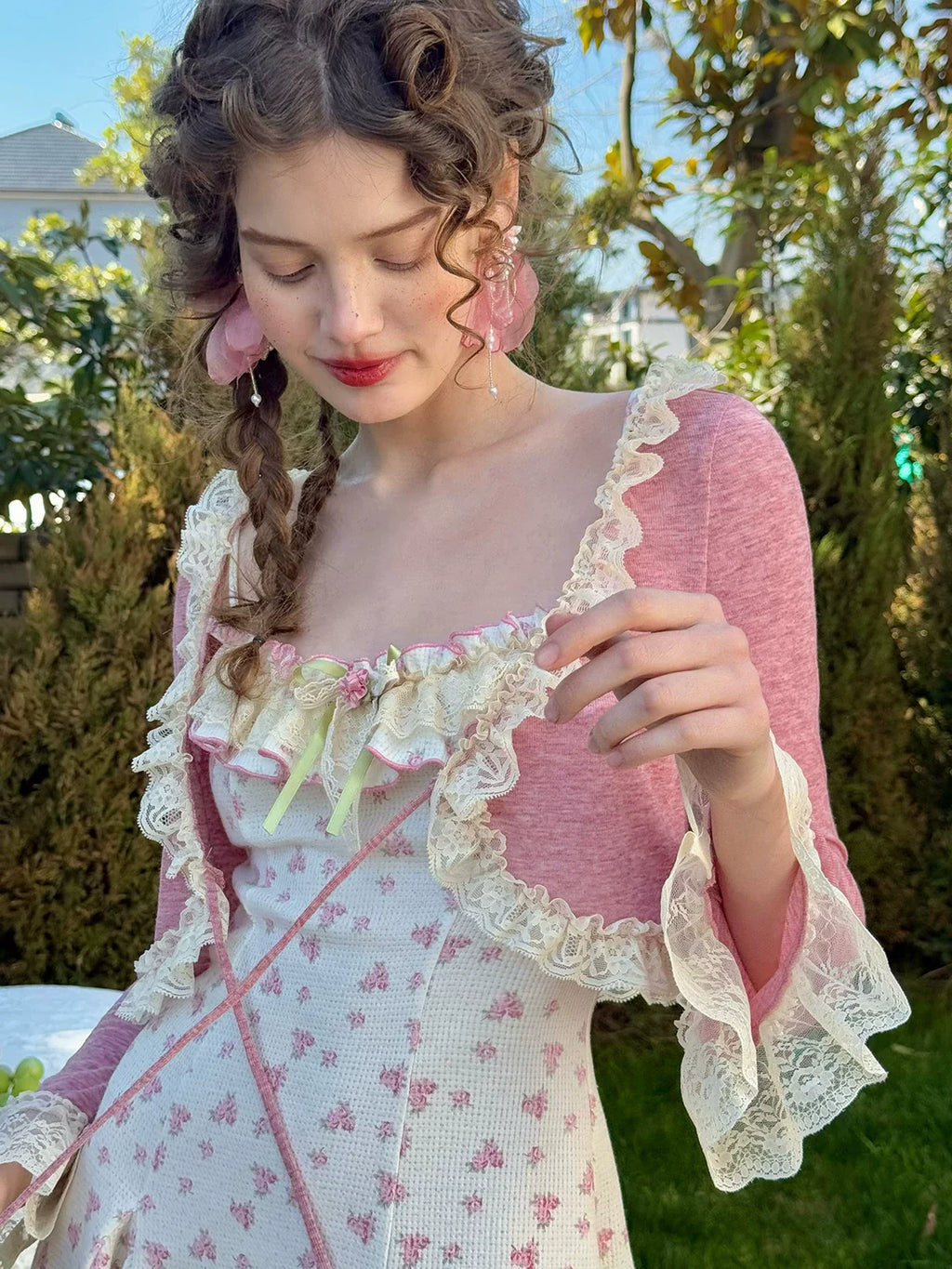 Rose Petite Florist Knit Dress & Cardigan Set
