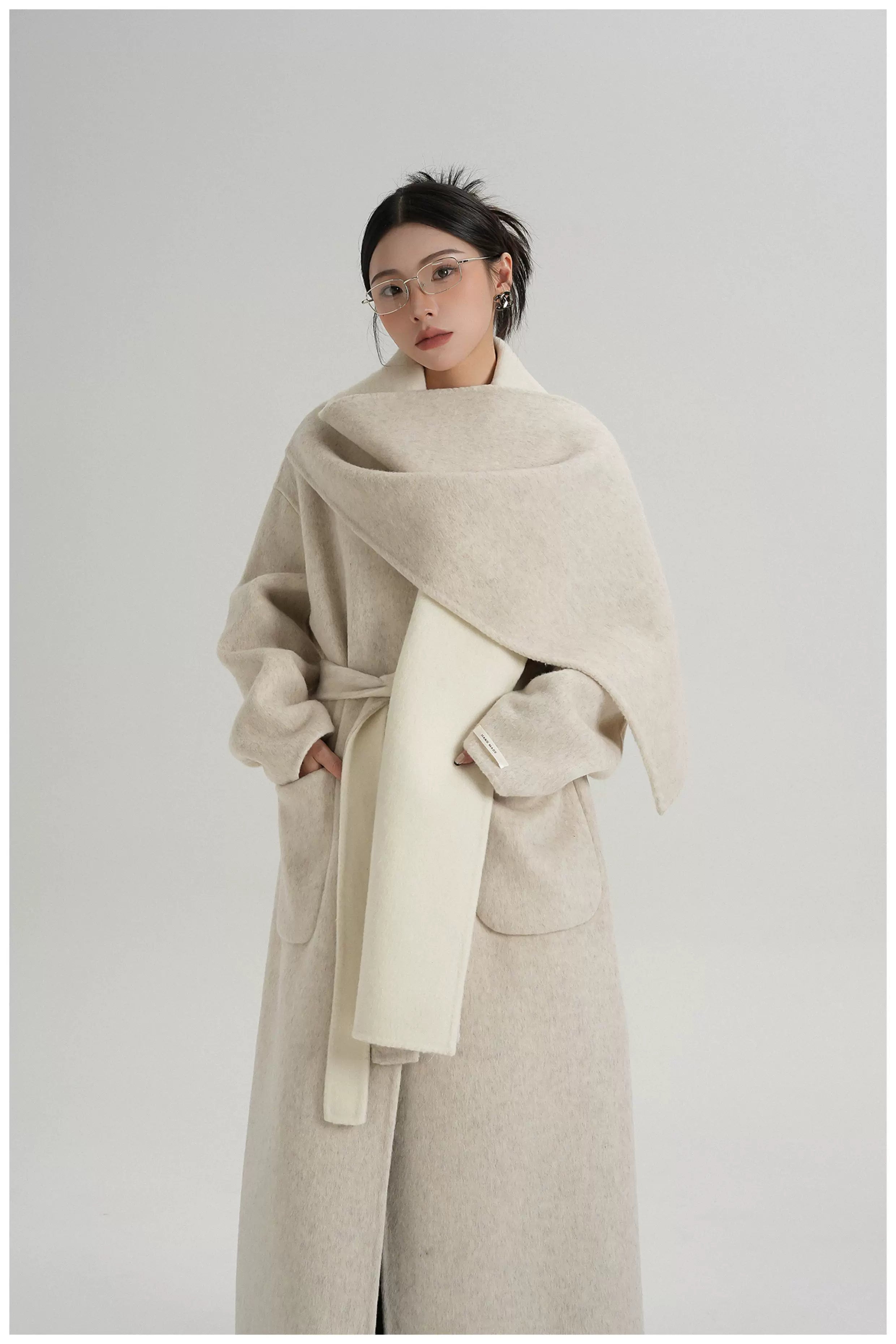 Two-Tone Double-Faced Wool Long Coat