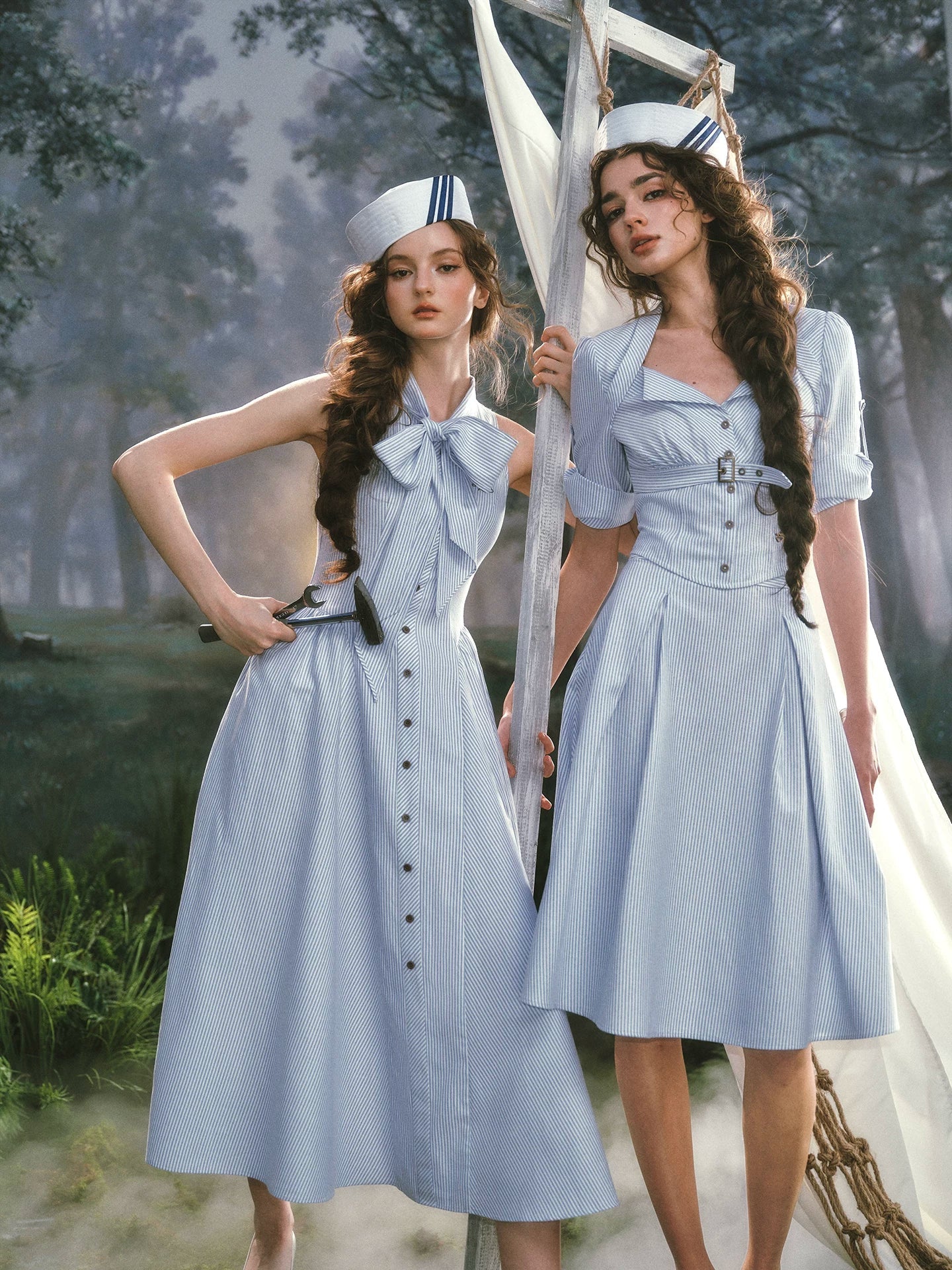 Nautical Affair French Old-Money Striped Shirt & Skirt Set