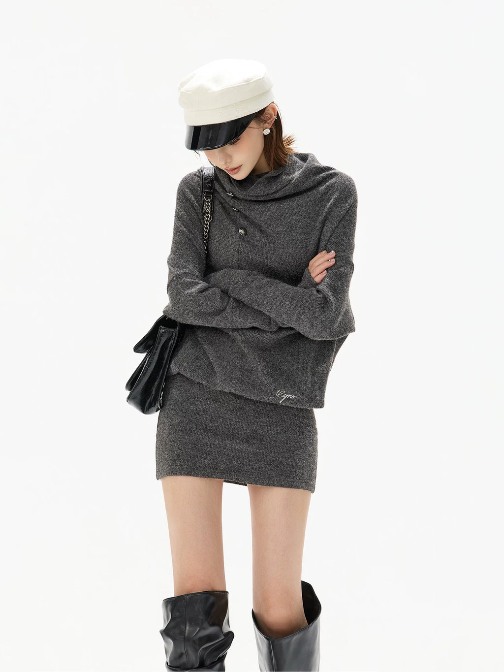 Cowl-Neck Wool Knit Mini Dress