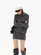 Cowl-Neck Wool Knit Mini Dress