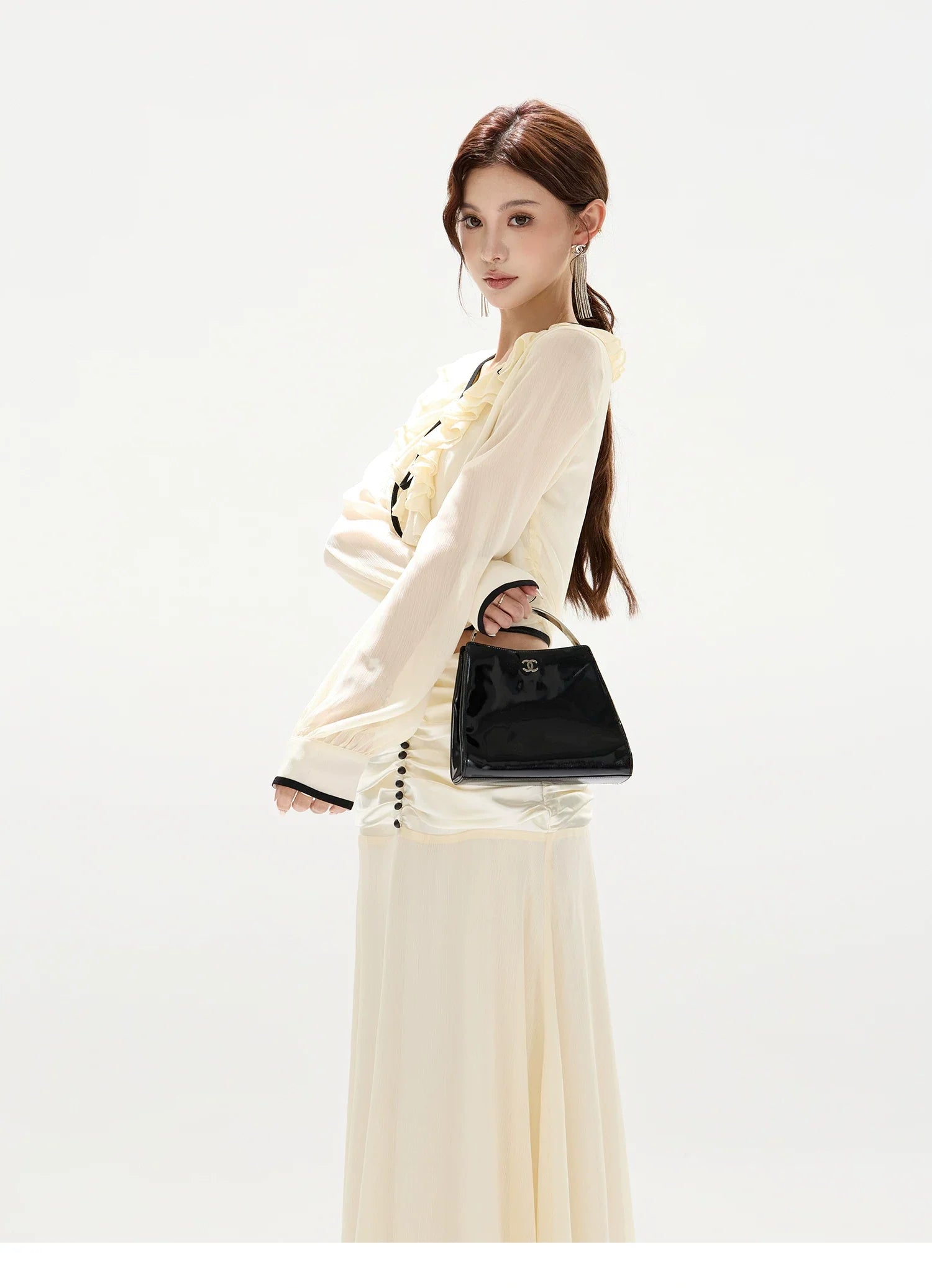 Chiffon Blouse & High-Waist Maxi Skirt Set