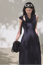 Halterneck Cotton Cinched-Waist Maxi Dress