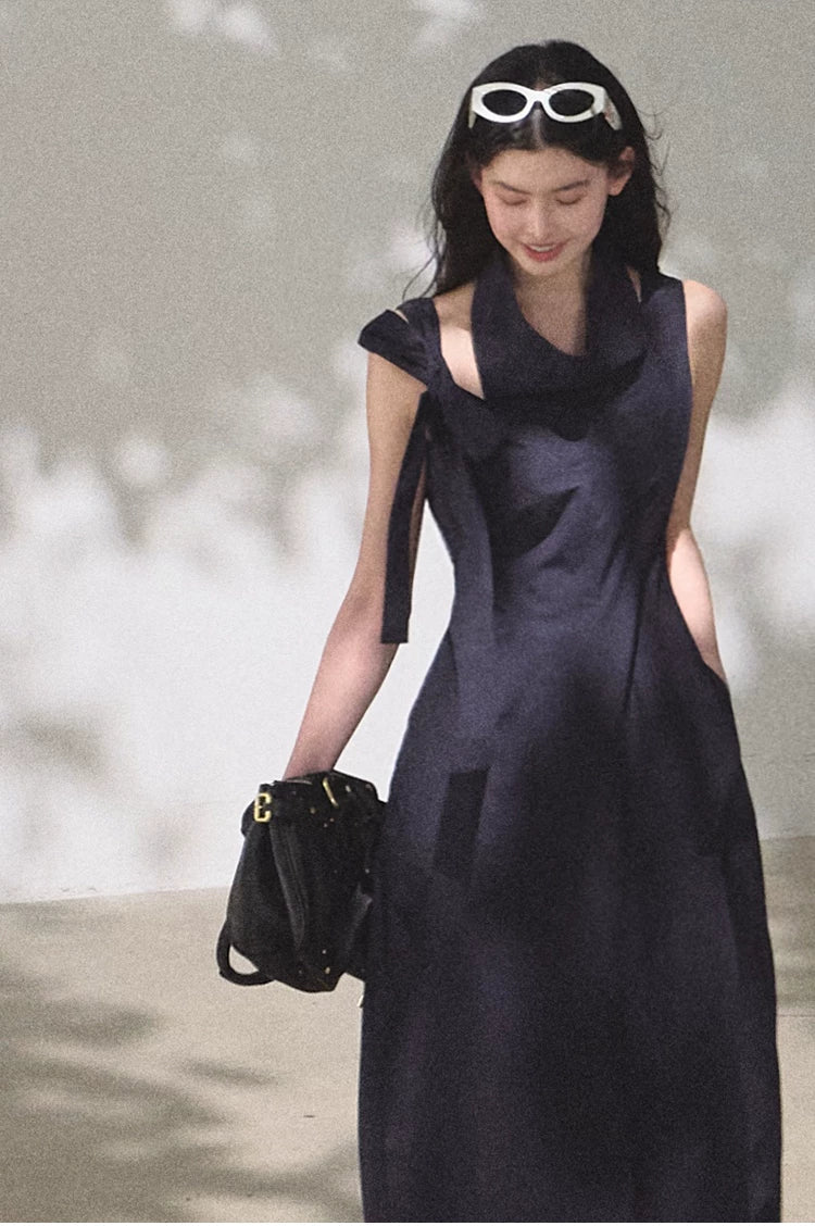 Halterneck Cotton Cinched-Waist Maxi Dress