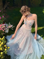 Blue Lily Strapless Corset Top & Mesh Skirt Set