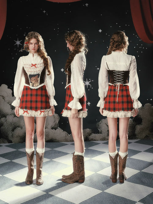 Christmas Night Corset Top & Plaid Skirt Set