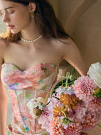 Romantic Oil-Paint Lace Corset Top & Skirt Set