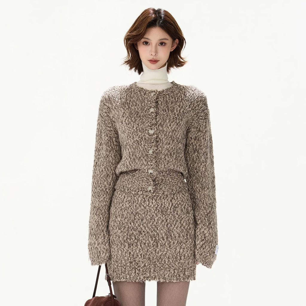 Wool Knit Cardigan & Mini Skirt Set