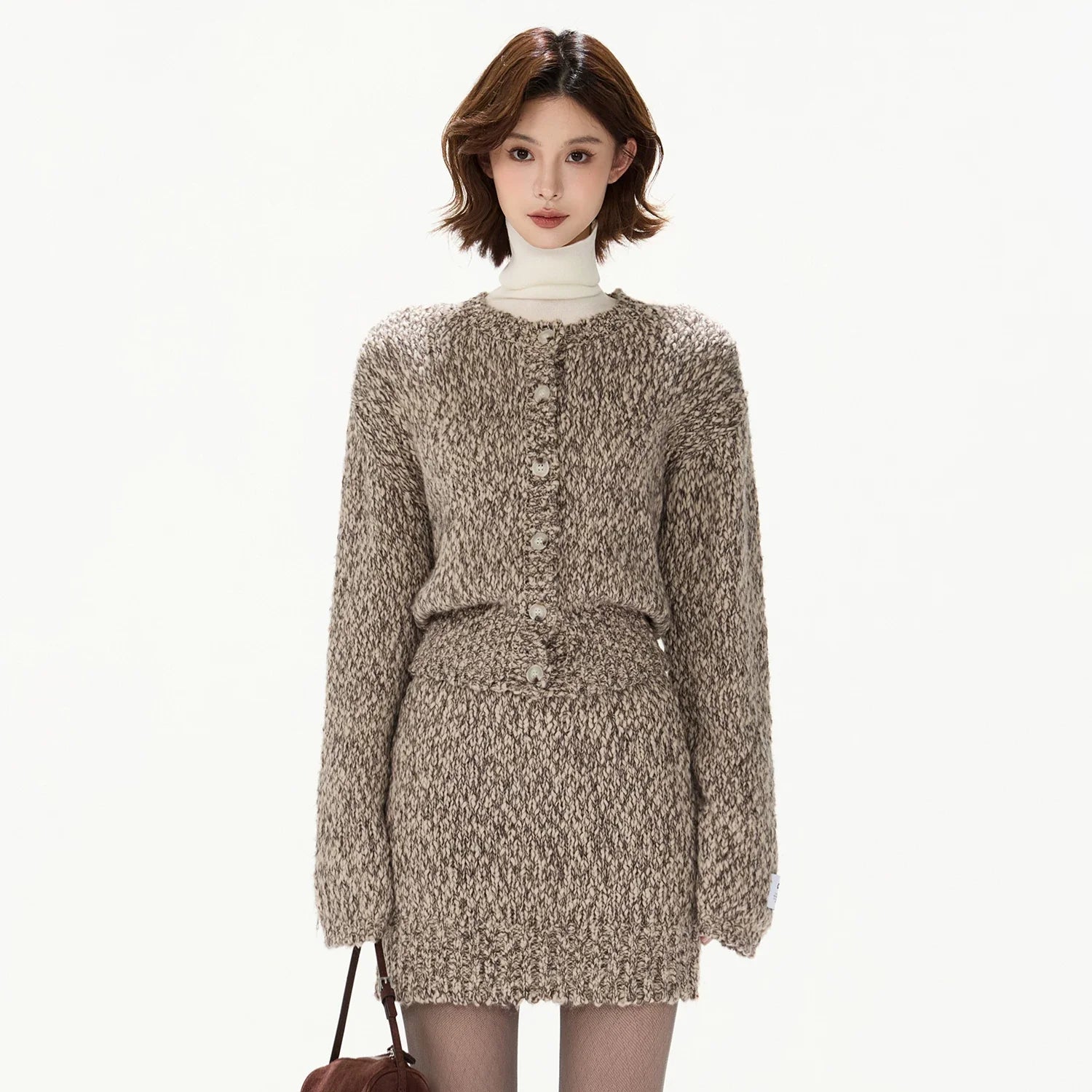 Wool Knit Cardigan & Mini Skirt Set