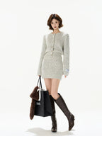 Knit Cardigan & Mini Skirt Tweed-Style Set