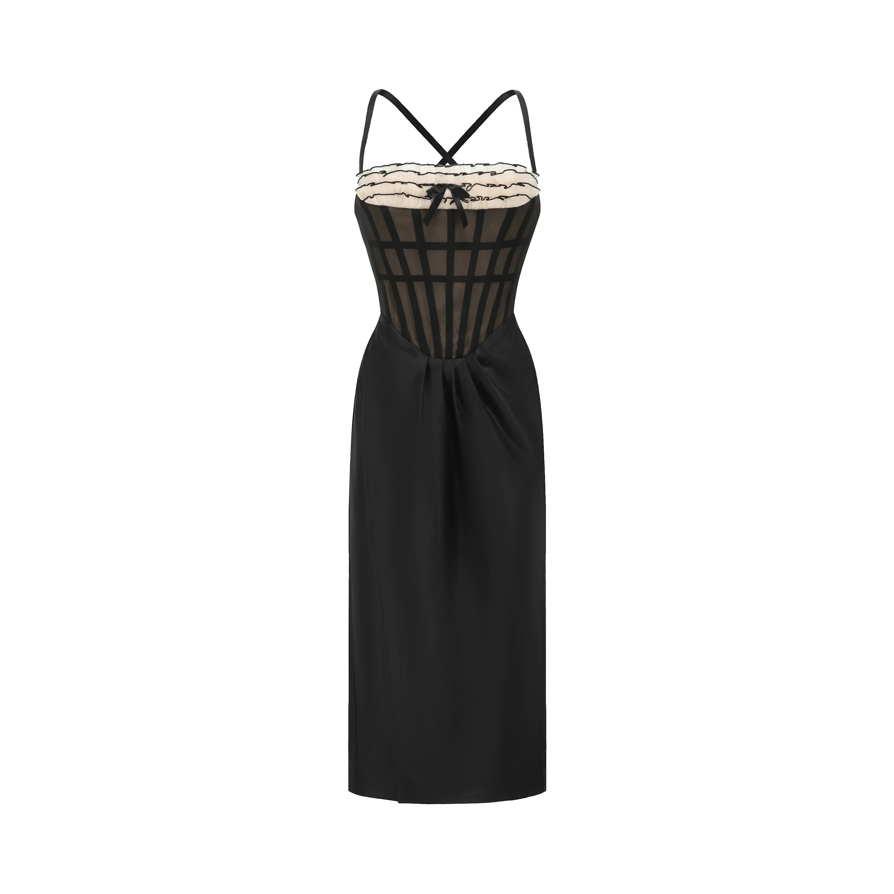 French Hepburn-Inspired Structured Ruffle Corset Dress