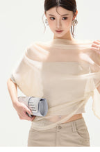 Silver Veil Goddess Beaded Mesh Cape