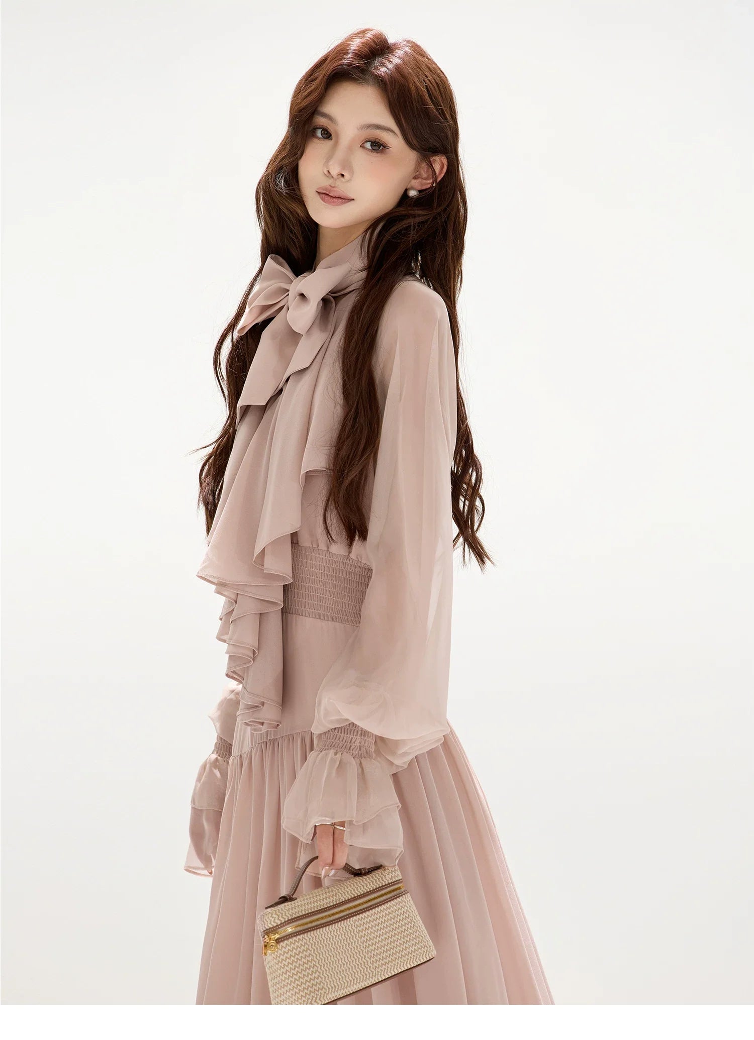 V-Neck Lantern Sleeve Maxi Dress