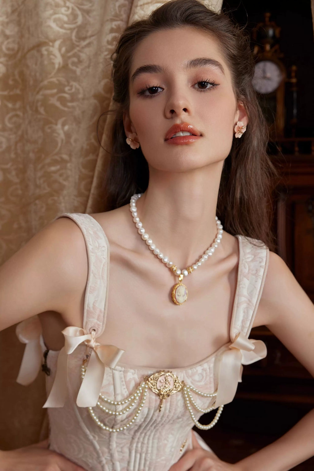 Jacquard Corset Top & Satin Ruffle Skirt Set