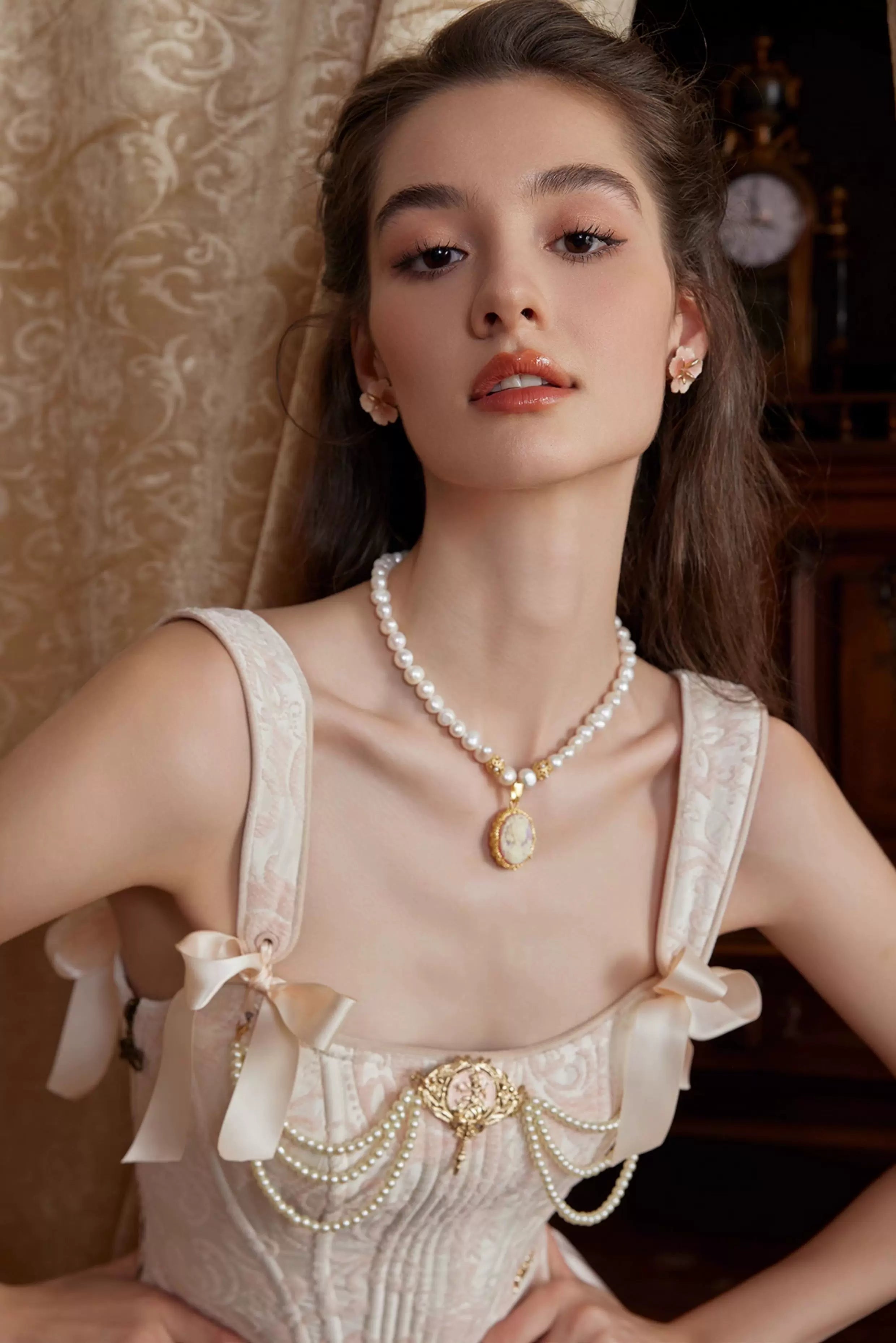Jacquard Corset Top & Satin Ruffle Skirt Set