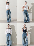 Cotton Silver-Splatter Wide-Leg Jeans