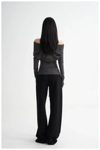 Neck Off-Shoulder Fitted Long Sleeve T-Shirt