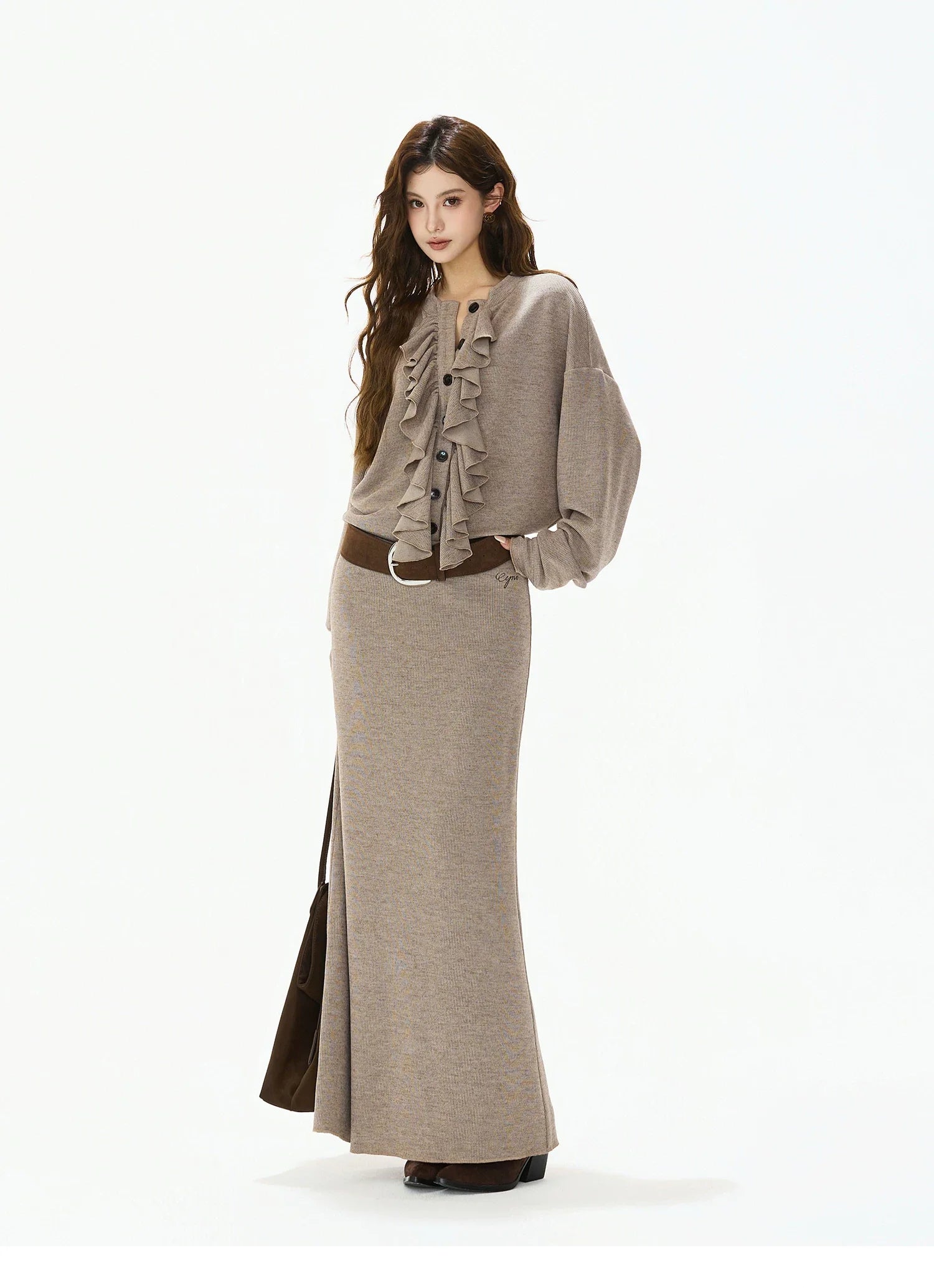 Logo-Embroidered High-Waist Knit Maxi Skirt