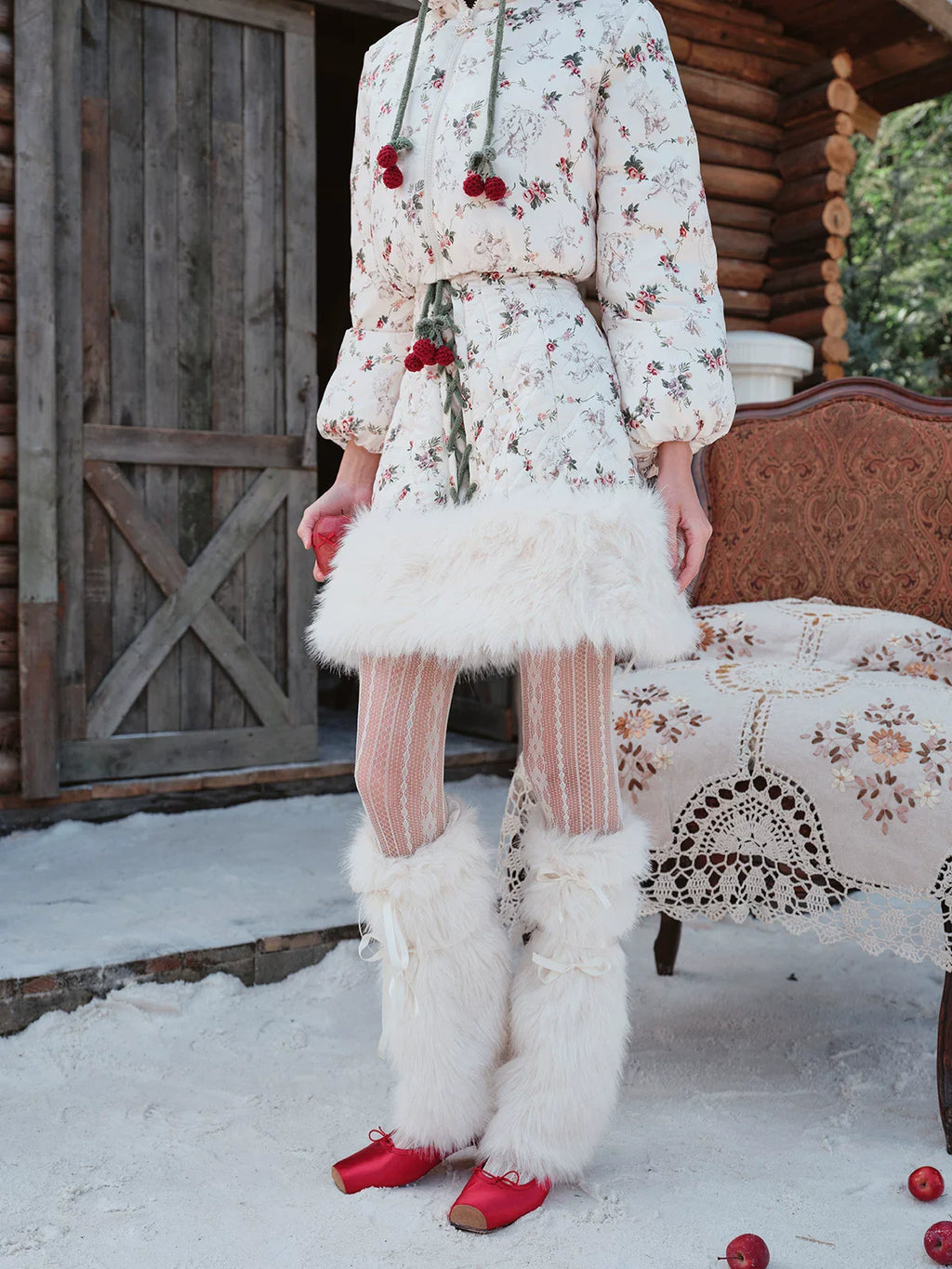 French Playful Quilted Down Dress & Jacket Set