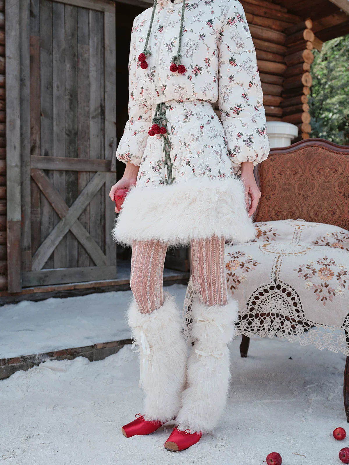French Playful Quilted Down Dress & Jacket Set