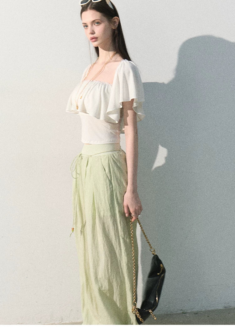 Mint Dream Shimmer Off-Shoulder T-Shirt